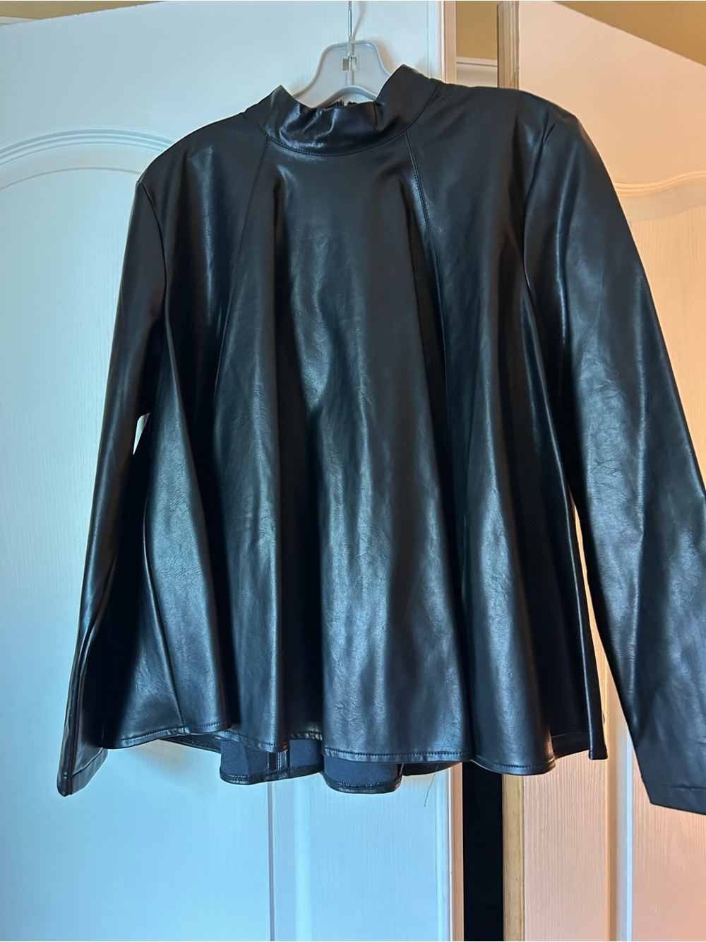 STYLEWE Black Faux Leather Flared Long Sleeve Top